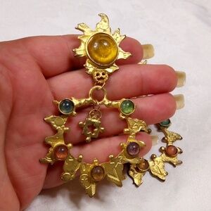 Celestial sun chunky 80s clip earrings